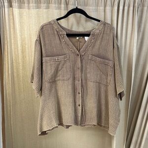 Easel Brown Button-Up Women's Blouse